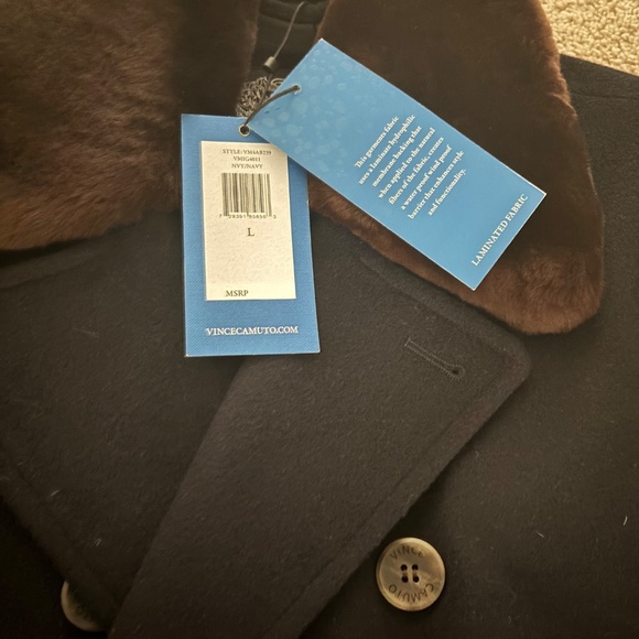 New W/tags Vince Camuto Navy Wool Blend Peacoat Removable Fur Collar Men's XL - Picture 3 of 3